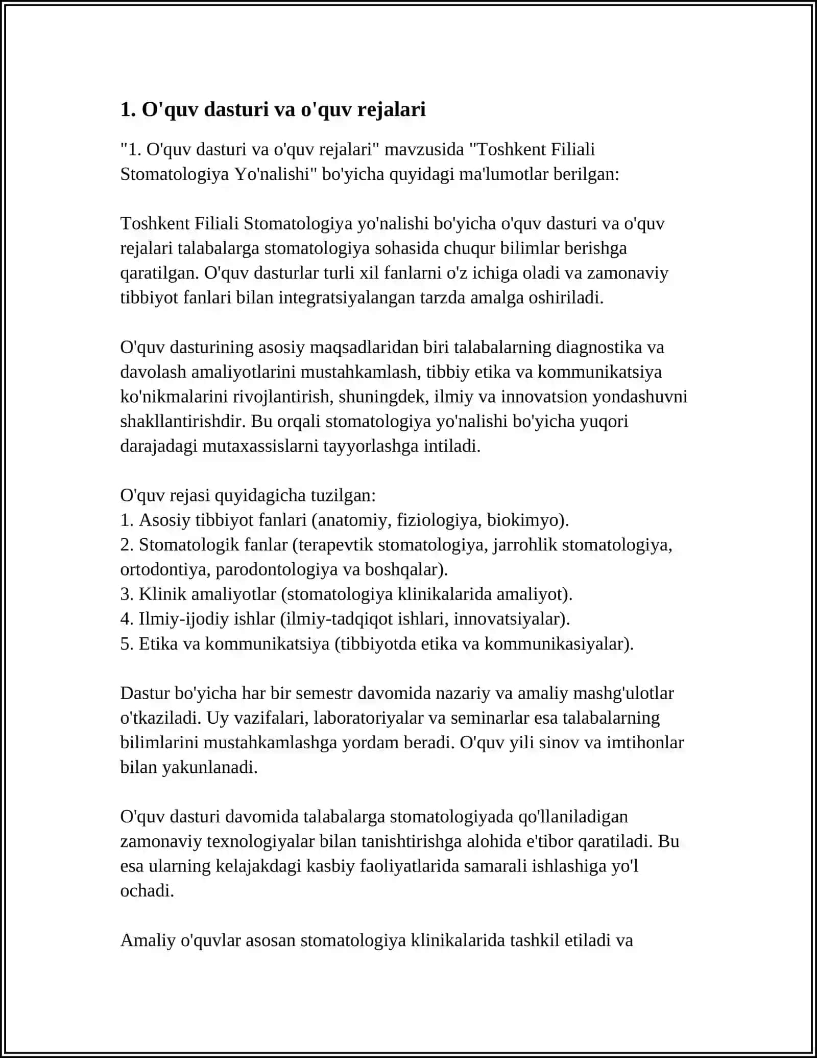 UNIVERSITY OF BUSINESS & SCIENCE TOSHKENT FILIALI STOMATOLOGIYA YUNALISHI 4