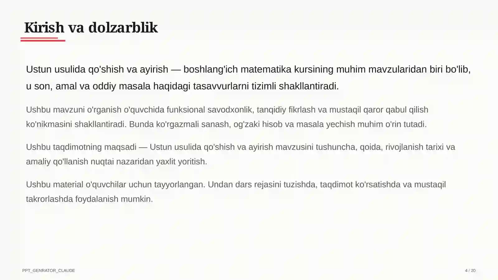 Ustun usulida qo'shish va ayirish (3-sinf) 4