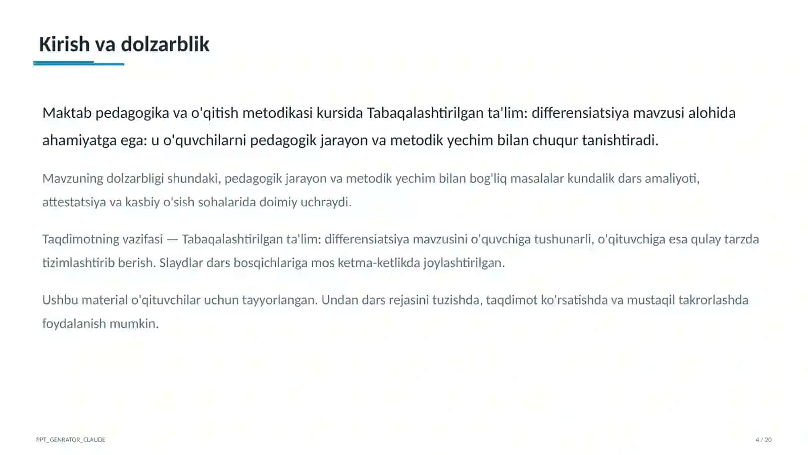 Tabaqalashtirilgan ta'lim: differensiatsiya 4