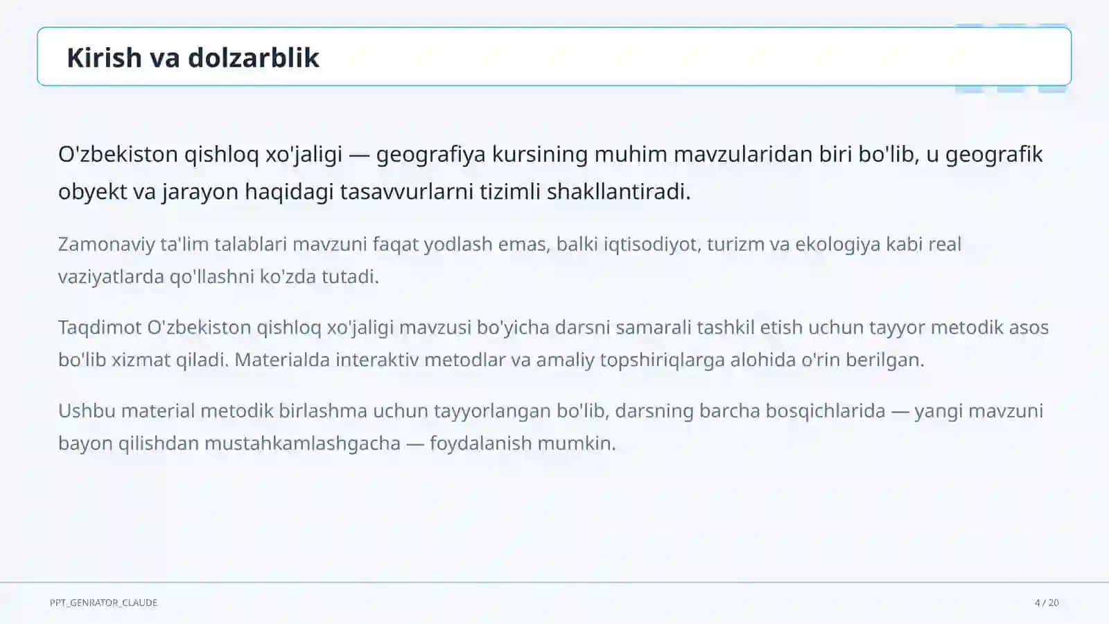 O'zbekiston qishloq xo'jaligi (9-sinf) 4