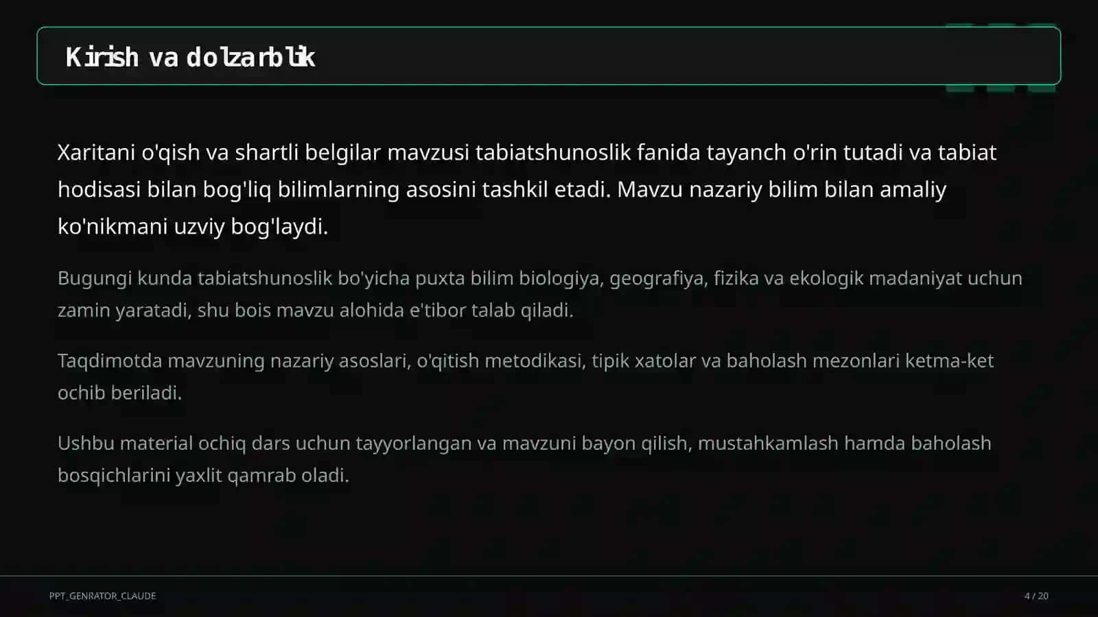 Xaritani o'qish va shartli belgilar (4-sinf) 4