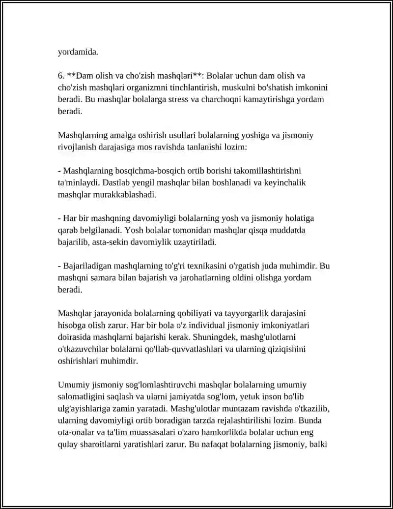 BOLALAR SOĞLOMLASHTIRUVCHI MASHQLARNING TURLARI VA ULARNI AMALGA OSHIRISH USLUBLARI 4