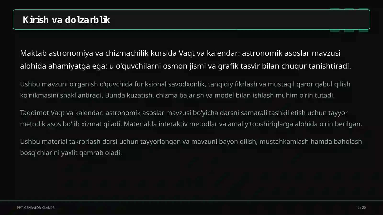 Vaqt va kalendar: astronomik asoslar (10-sinf) 4