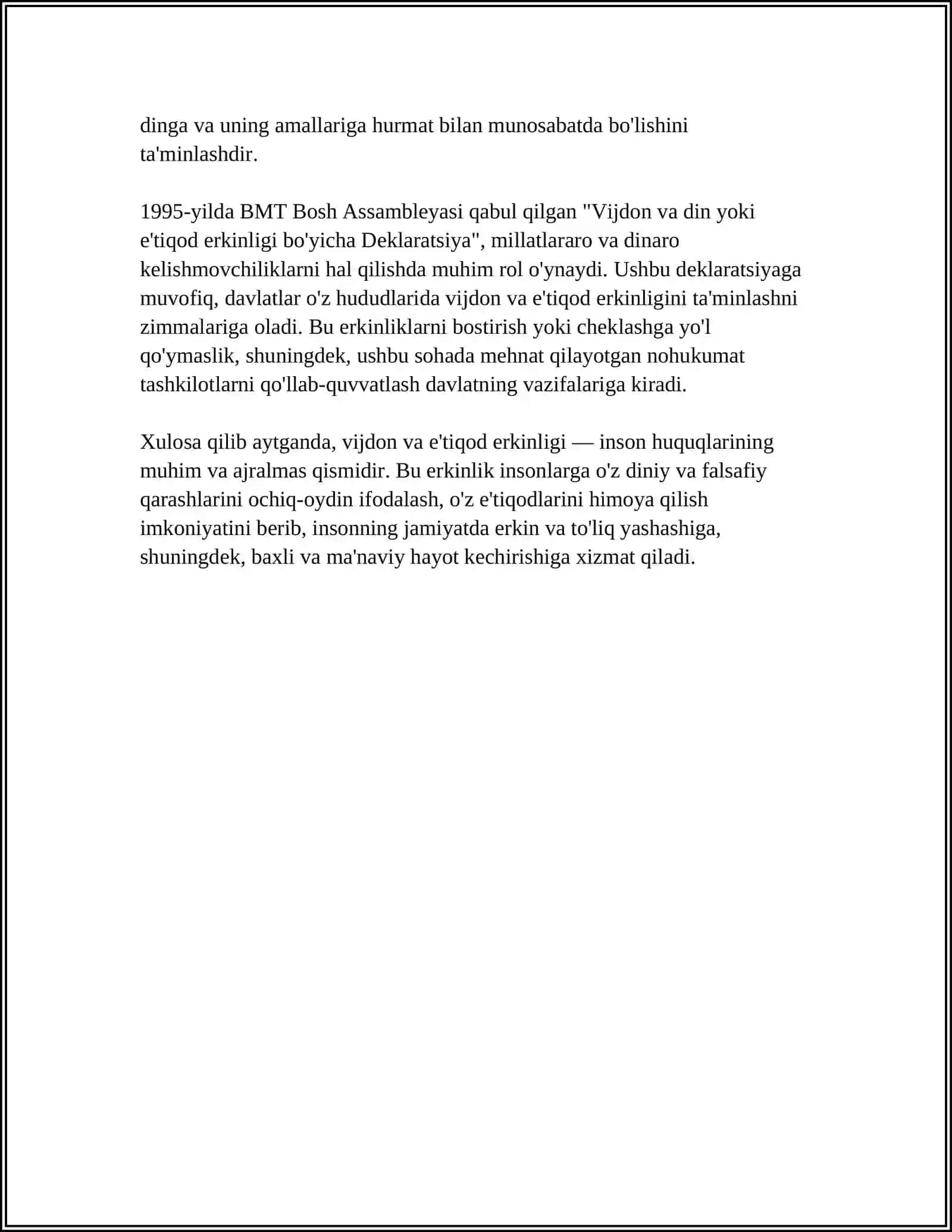 VIJDON VA E'TIQOD ERKINLIGI TARIFI 4