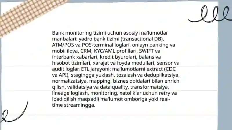 Bank monitoring tizimini model qilish 4