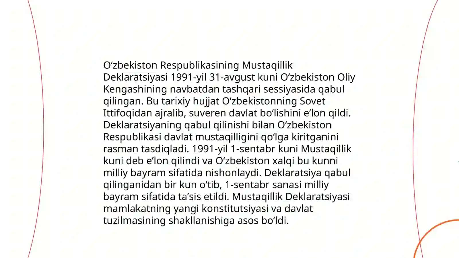 O'zbekistonda davlat mustaqilligining qo'lga kiritilishi, xuquqiy demokratik davlat va fuqarolik jamiyati asoslarining barpo etilishi Raximjonova Bonugul 4