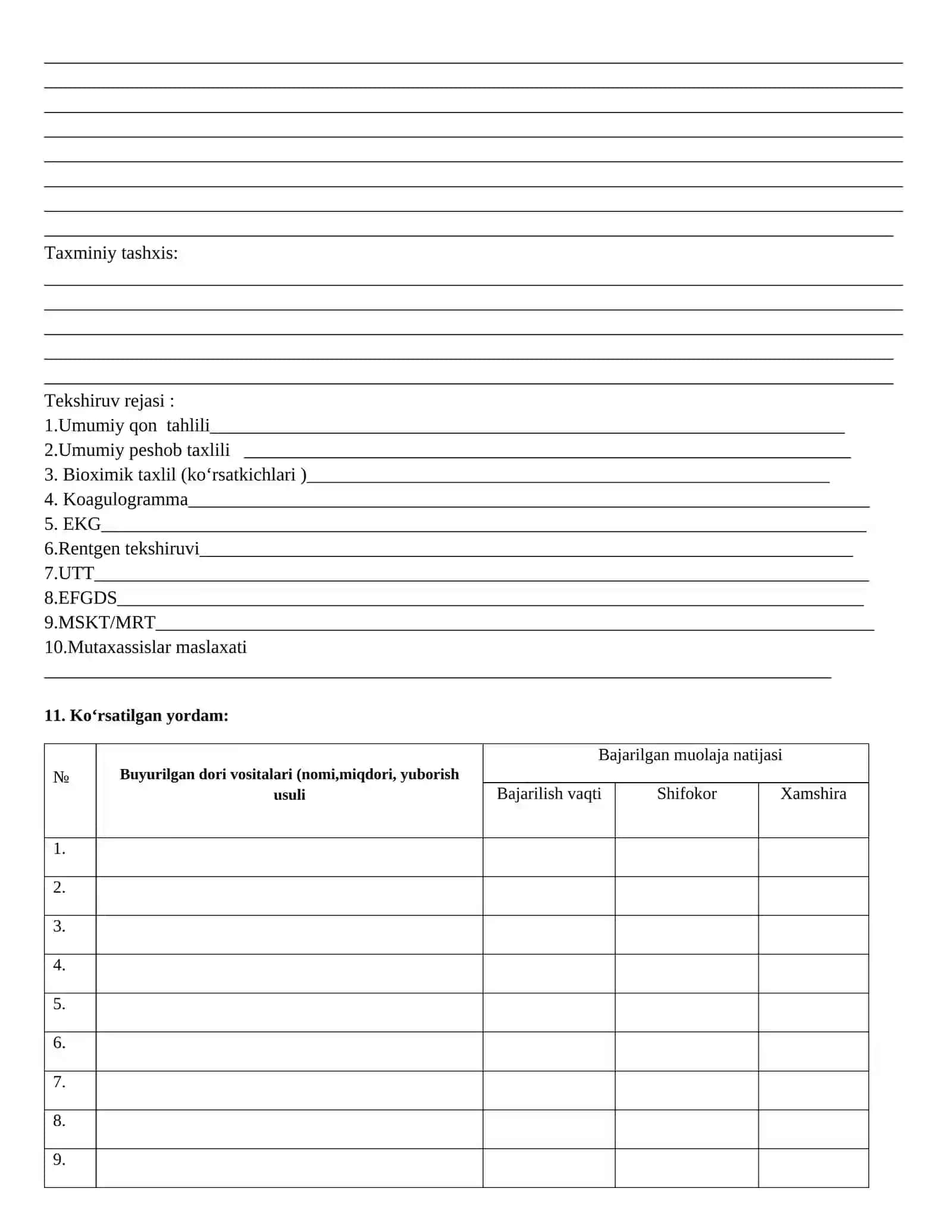 STATSIONAR BEMORNING TIBBIY KARTASI 003 forma lotin tilida 4