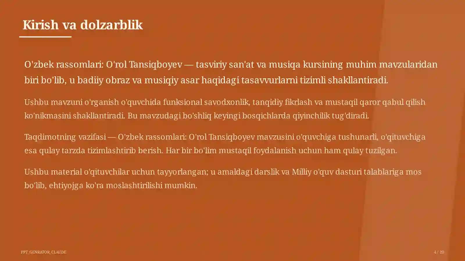 O'zbek rassomlari: O'rol Tansiqboyev (7-sinf) 4