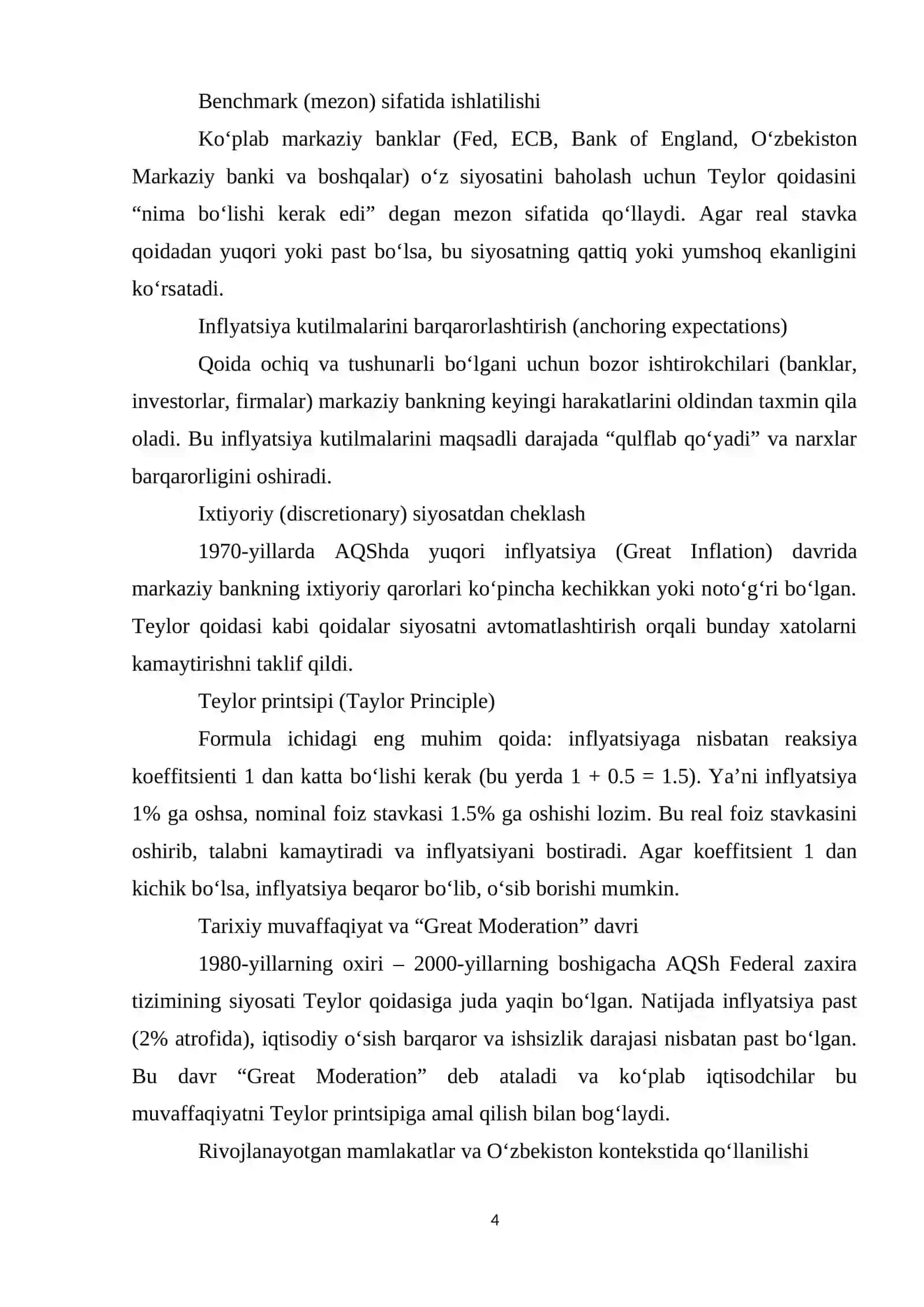 Teylor qoidasiga asoslangan monetar siyosat va inflatsiya barqarorligi 4