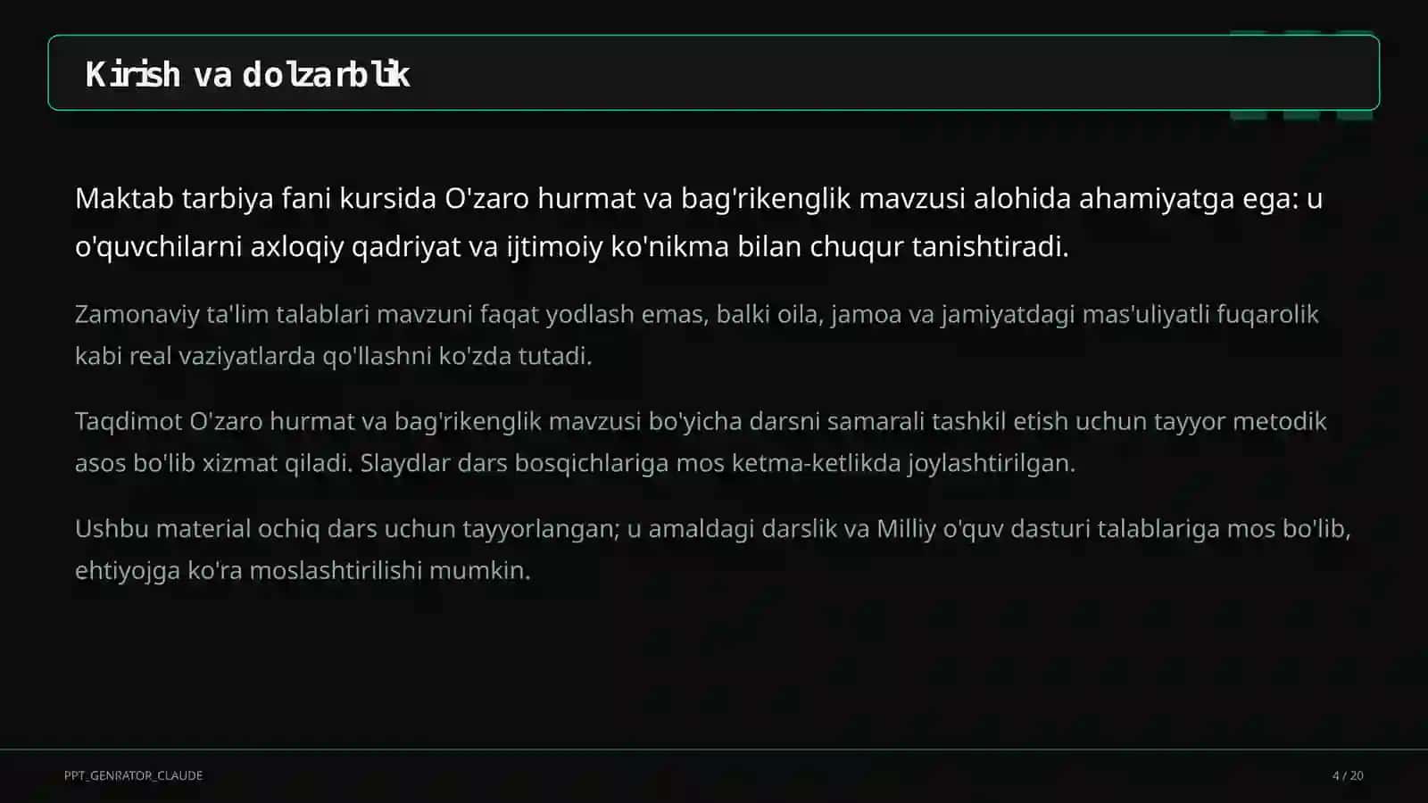 O'zaro hurmat va bag'rikenglik (7-sinf) 4