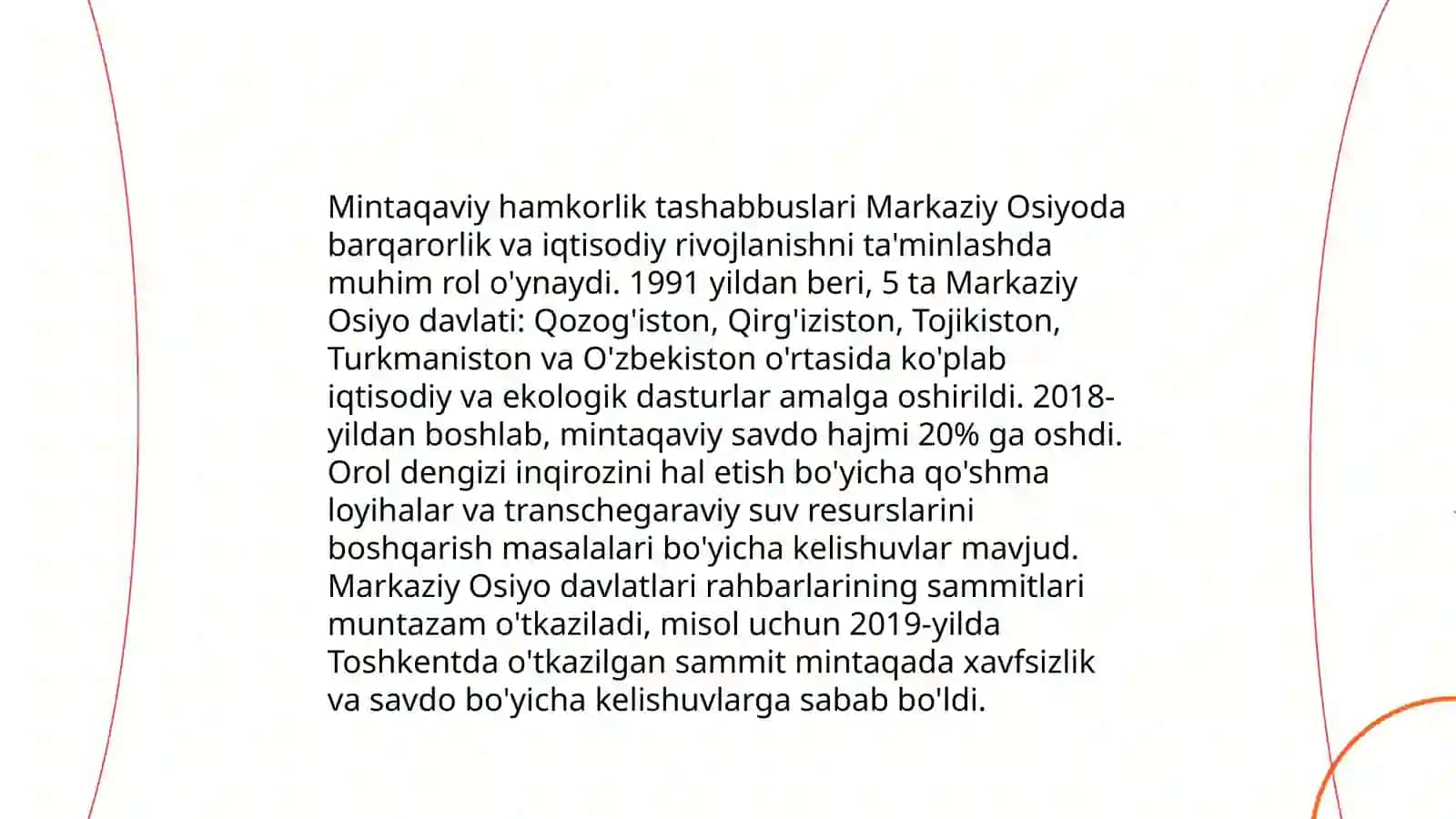 O‘zbekistonning Markaziy Osiyoda tinchlik va barqaror likni ta'minlashdagi o‘rni 4