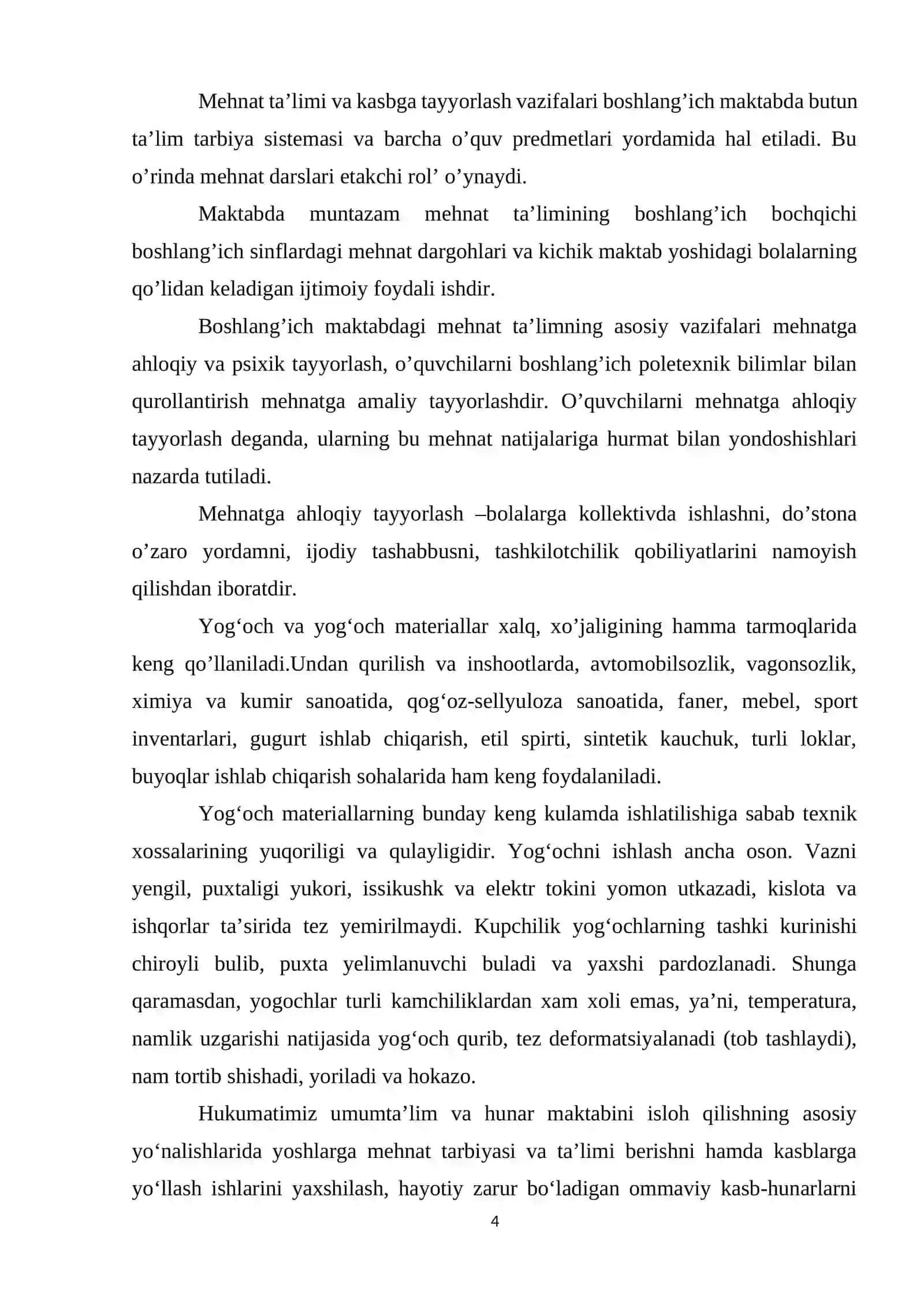 “YOG'OCH TURLARI VA XUSUSIYATLARINI O'QITISH METODIKASI” MAVZUSIDAGI KURS ISHI 4