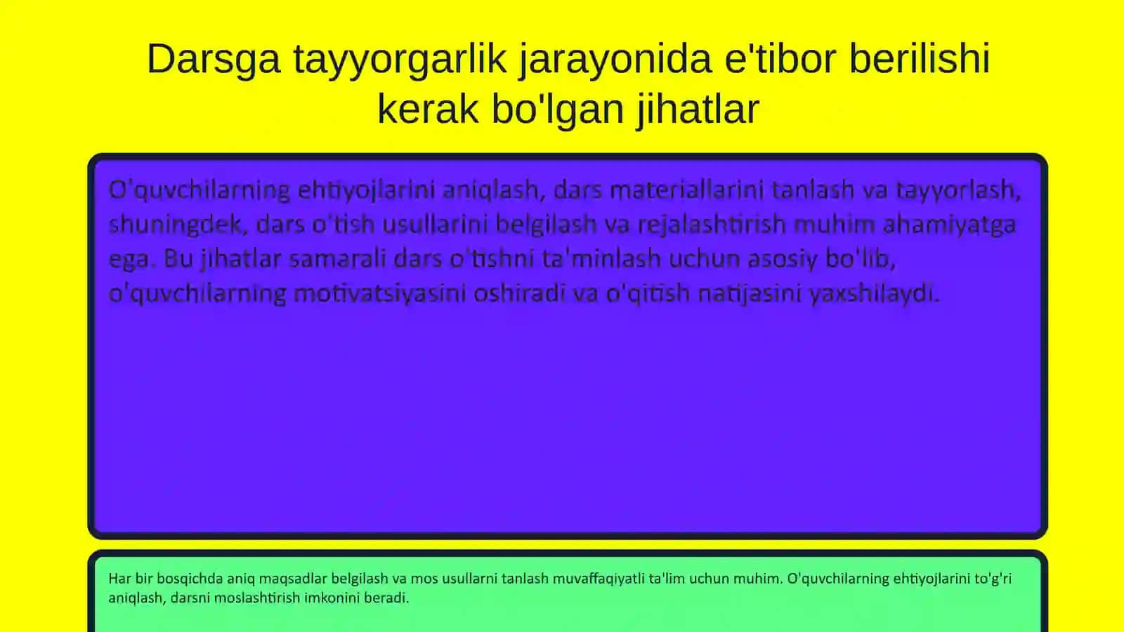 O'qituvchining darsga tayyorgarligi. Dars rejasi 4