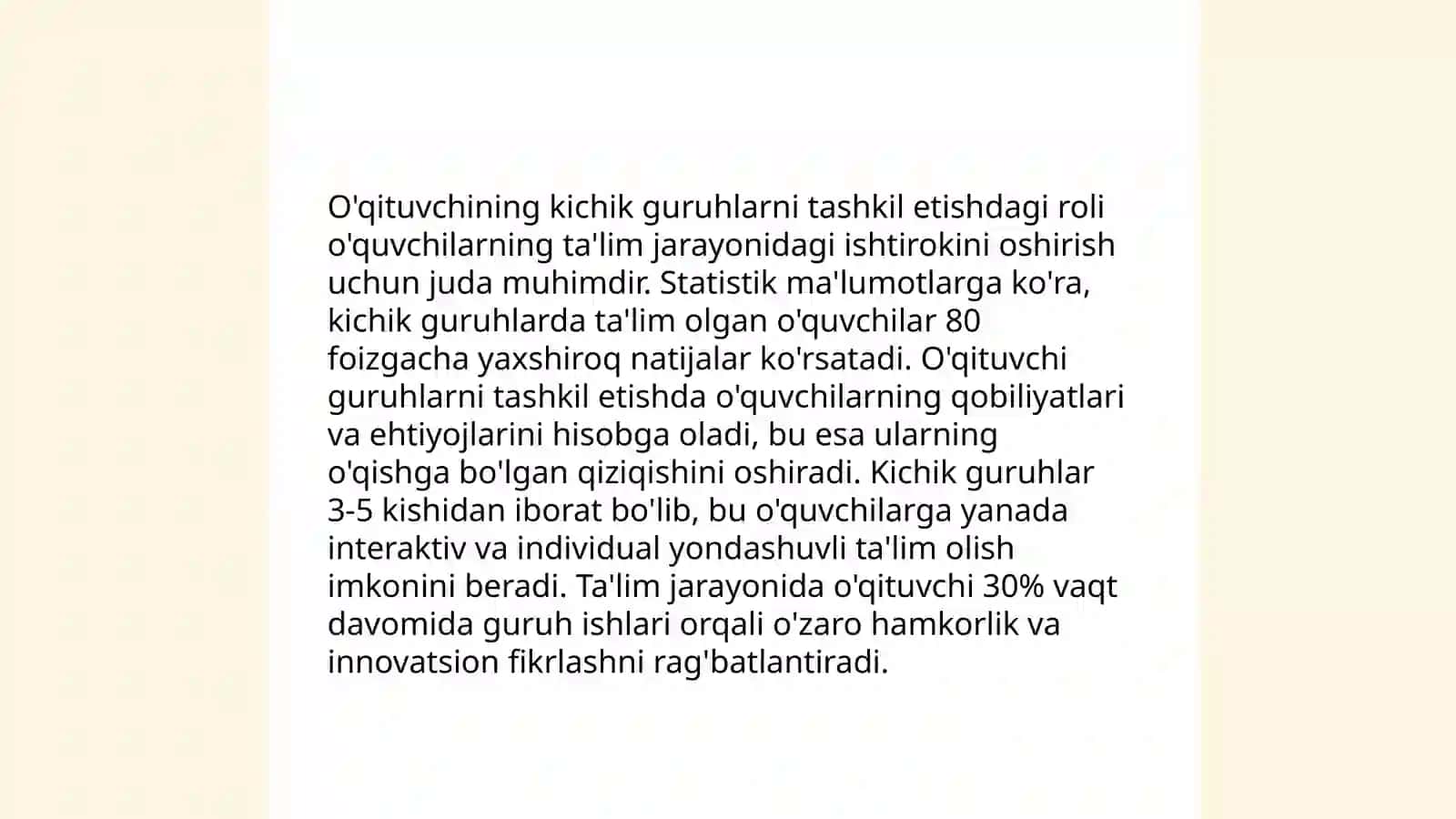 Bo'lajak o'qituvchilarning kichik guruhlarda ishlash faoliyatini takomillashtirish 4