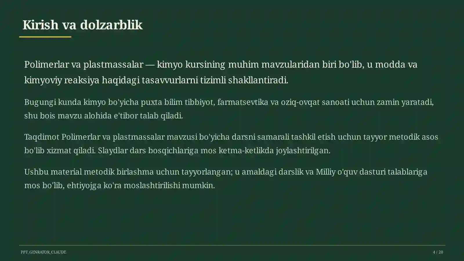 Polimerlar va plastmassalar (11-sinf) 4