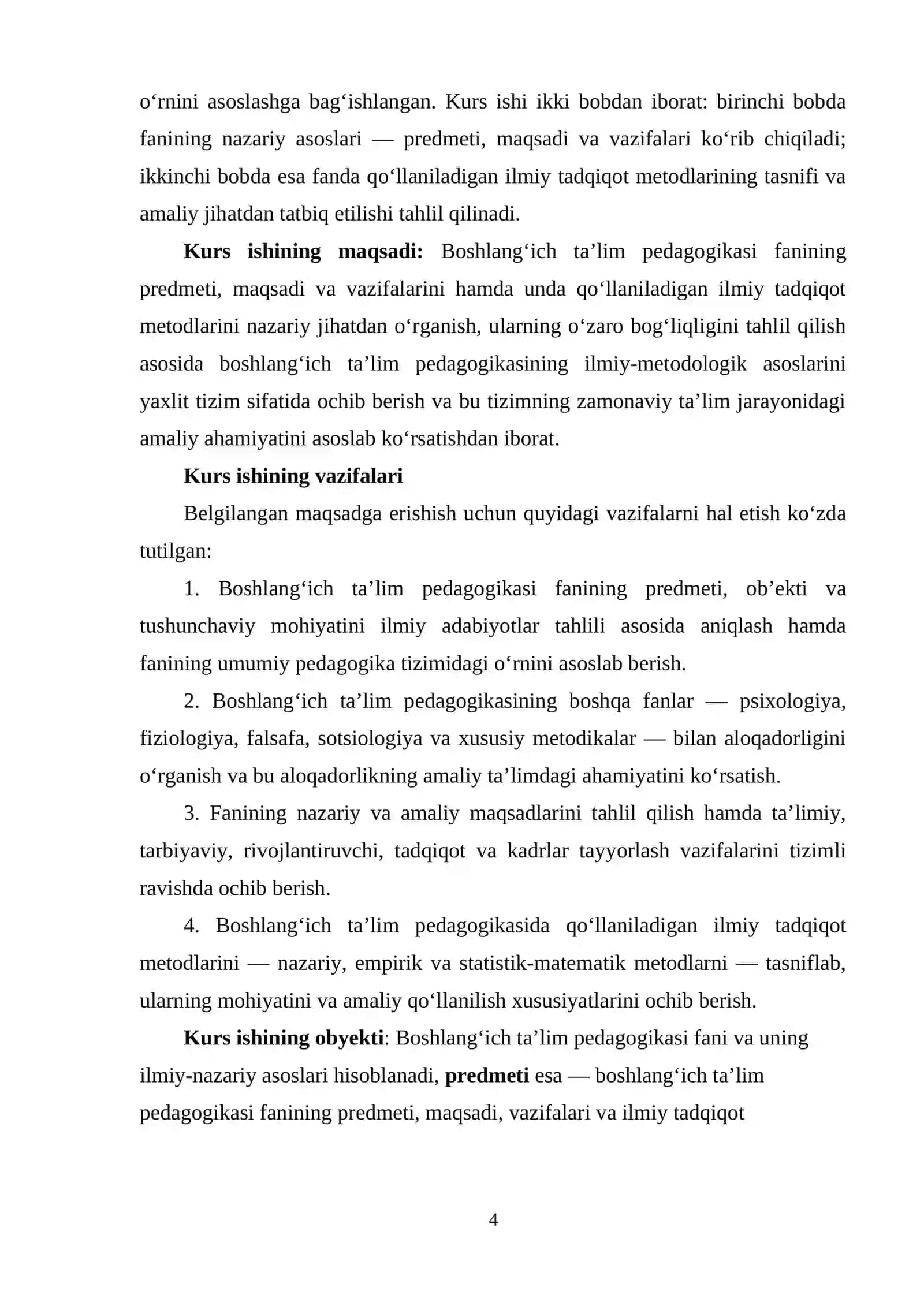 Boshlang'ich ta'lim pedagogikasi fanining predmeti, maqsadi, vazifasi, ilmiy tadqiqot metodlari 4