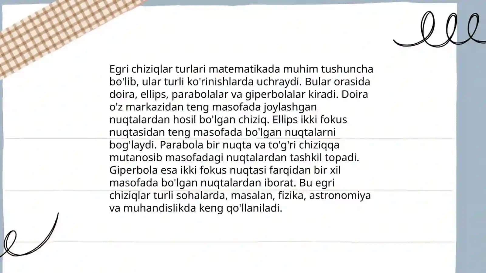 Egri chiziq urinmasi. Chiziqning oʻramasi 4