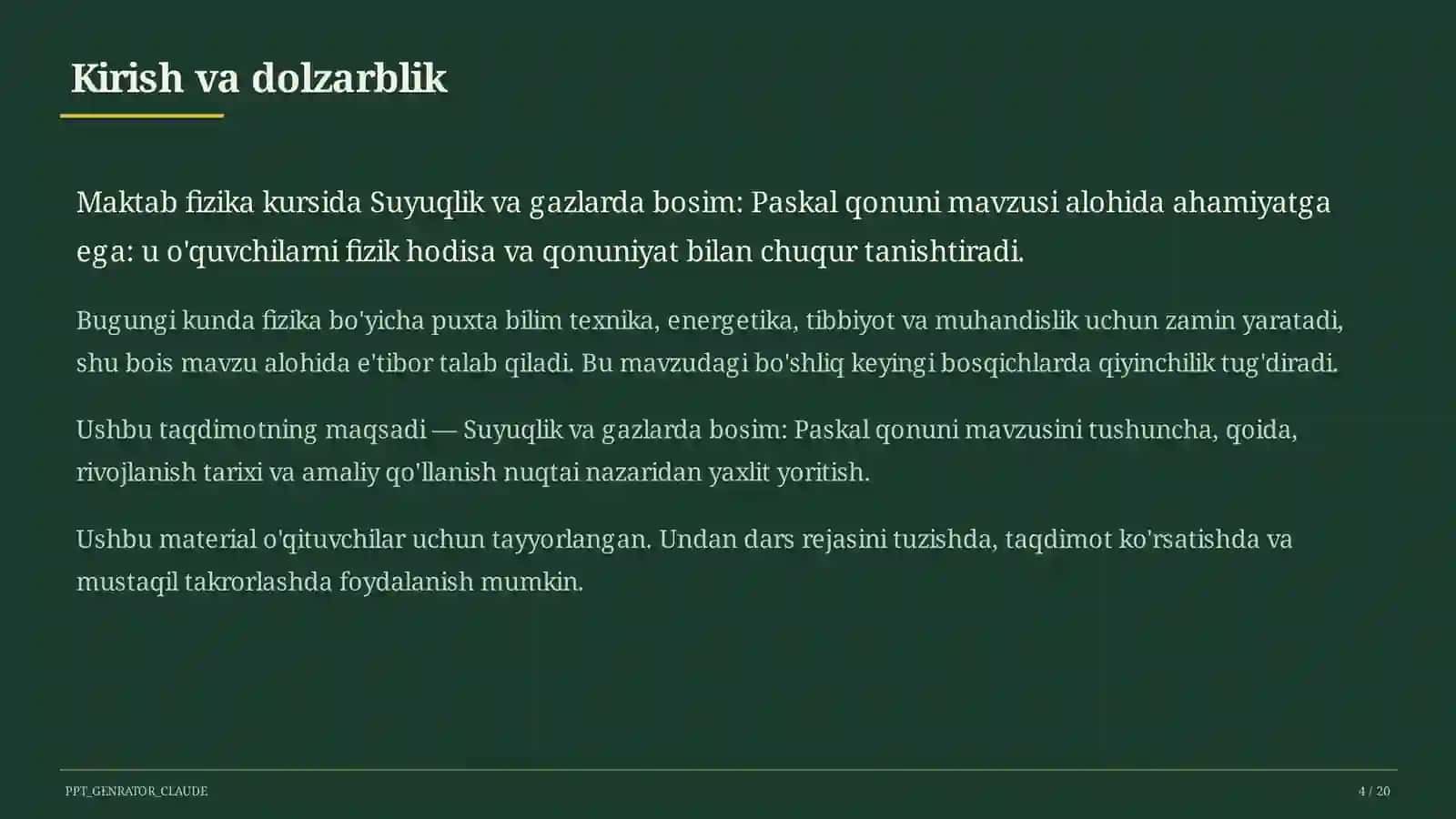 Suyuqlik va gazlarda bosim: Paskal qonuni (7-sinf) 4