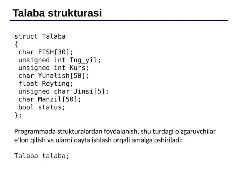 C++ tilida strukturalar va birlashmalar 4