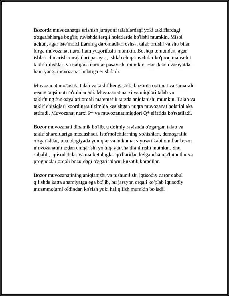 TALAB VA TAKLIFNING BOZORDAGI O'ZARO TA'SIRI Referat 4