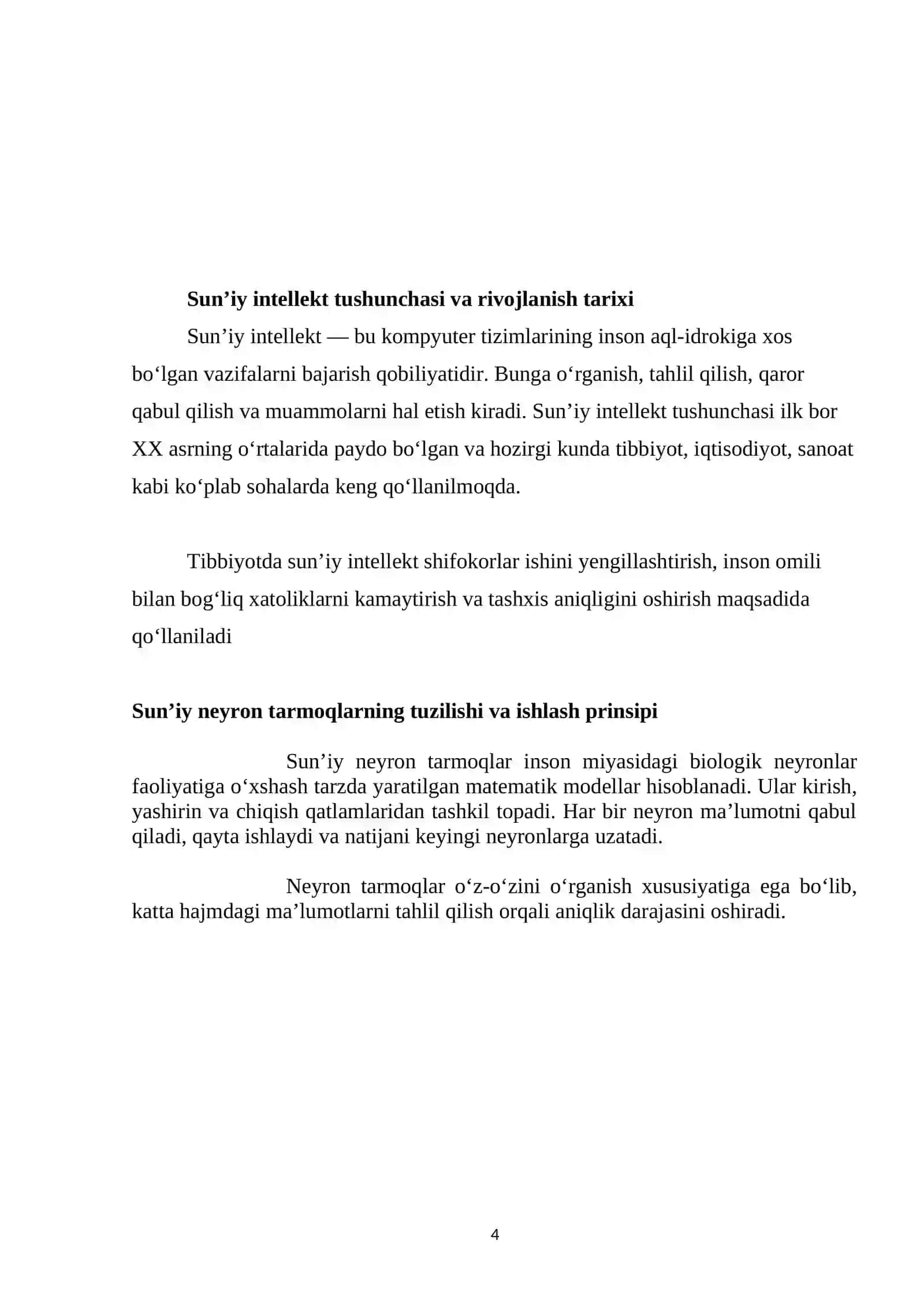 Tibbiyotda sun'iy neyron tarmoqlarni qoʻllash imkoniyatlari 4