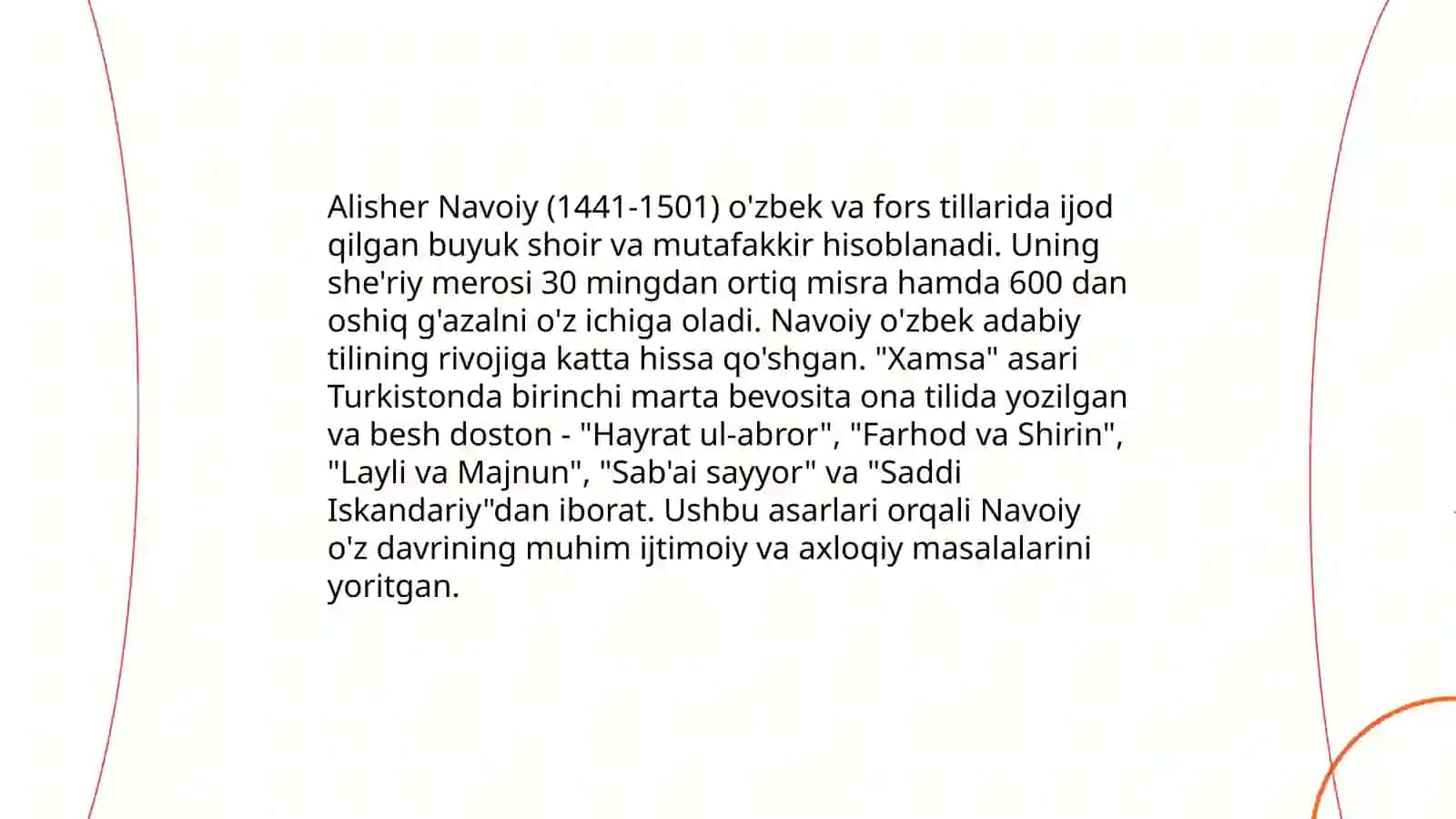 Alisher Navoiyning “Ayt”, “Sanga” radifli g‘azallarini yodlash 4