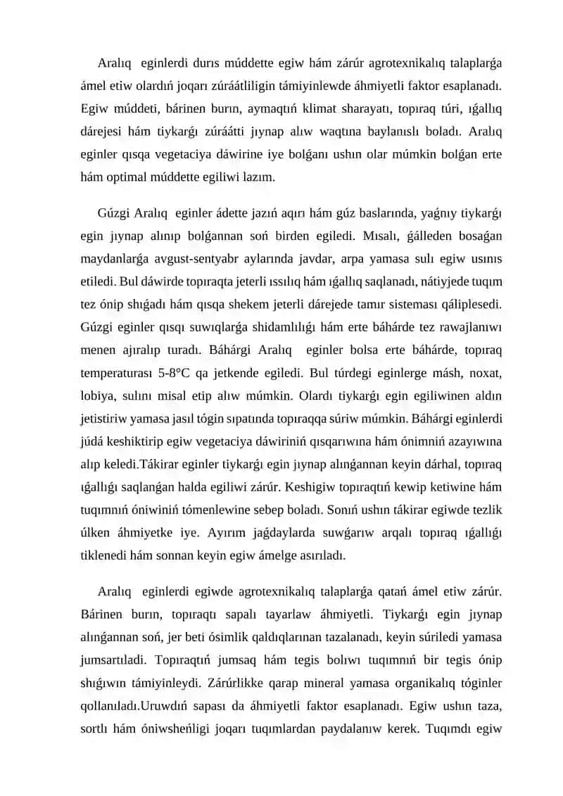Aralıq eginlerdiń túrleri, egiw múddeti, usılı, norması 4