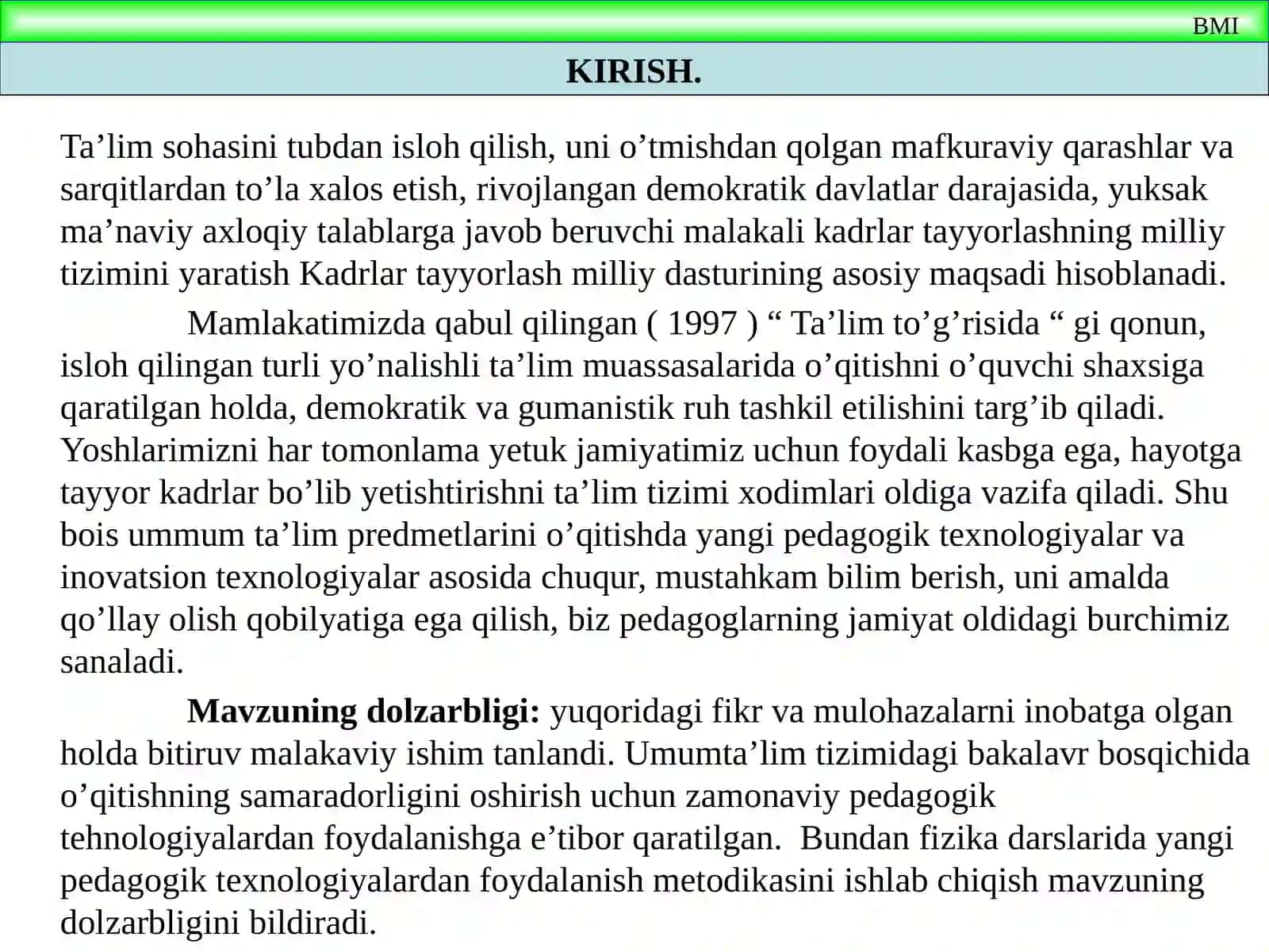 UMUMIY FIZIKA KURSIDA “ YARIM O’TKAZGICHLAR ” MAVZUSINI O’QITISHDA YANGI PEDAGOGIK TEXNOLOGIYALARDAN FOYDALANISH METODIKASI 4