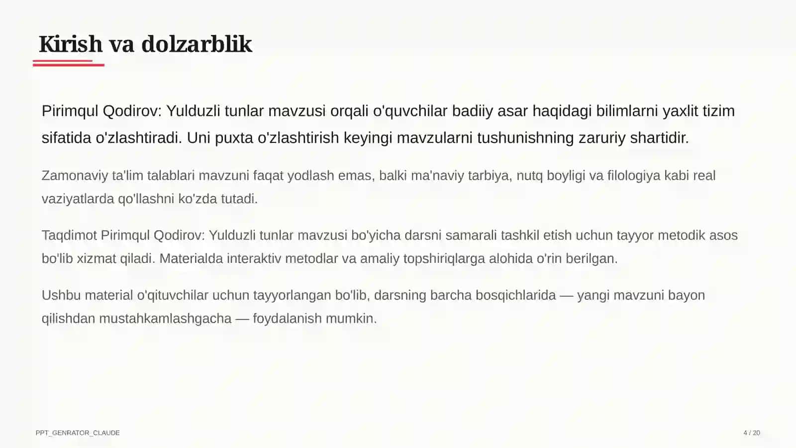 Pirimqul Qodirov: Yulduzli tunlar (11-sinf) 4