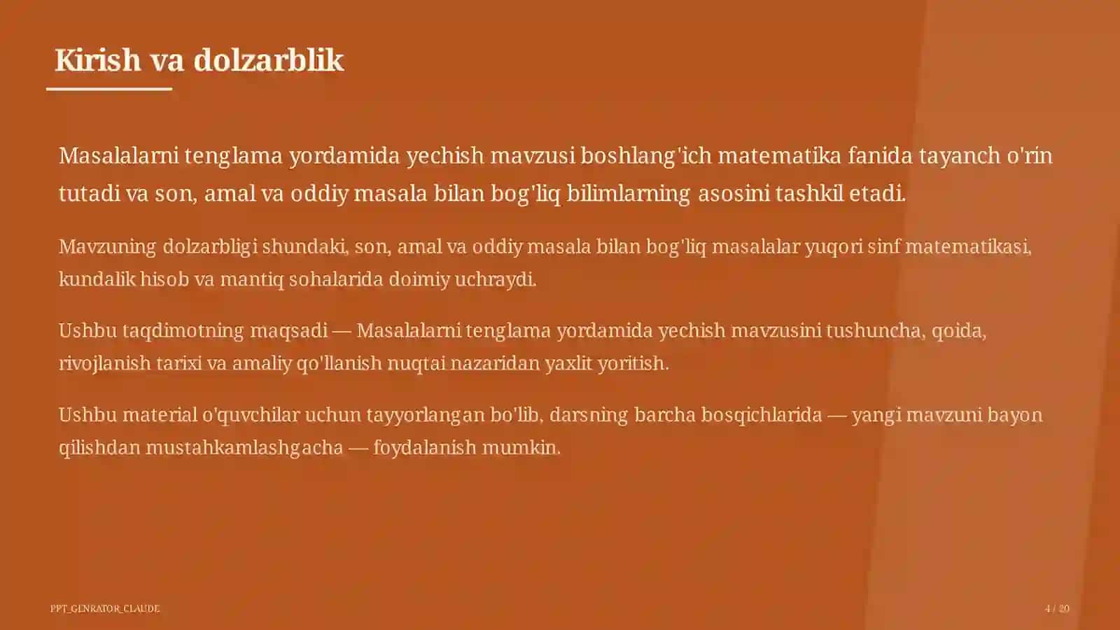 Masalalarni tenglama yordamida yechish (3-sinf) 4