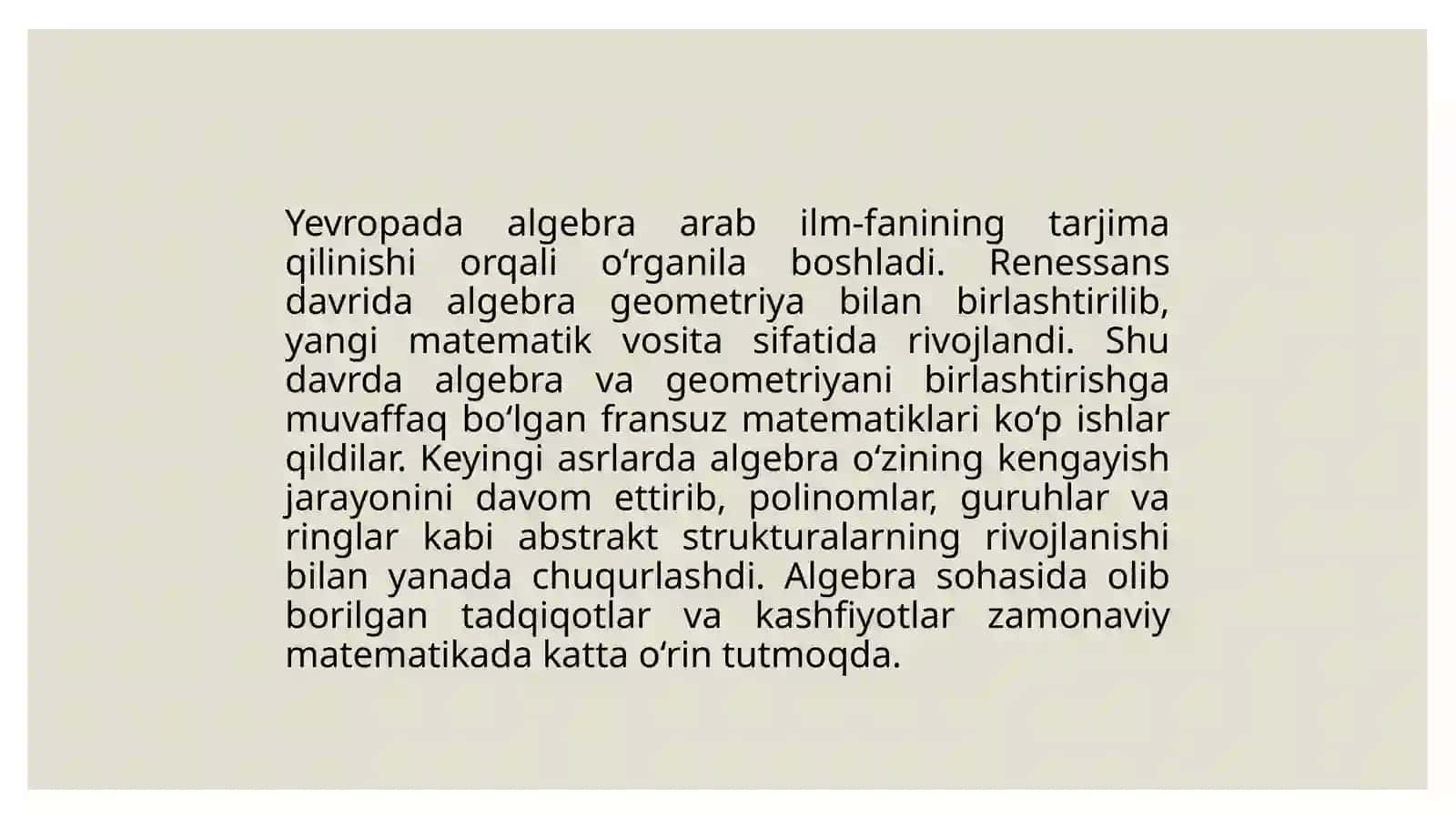 ALGEBRA ELEMENTLARI MAVZUSI 4