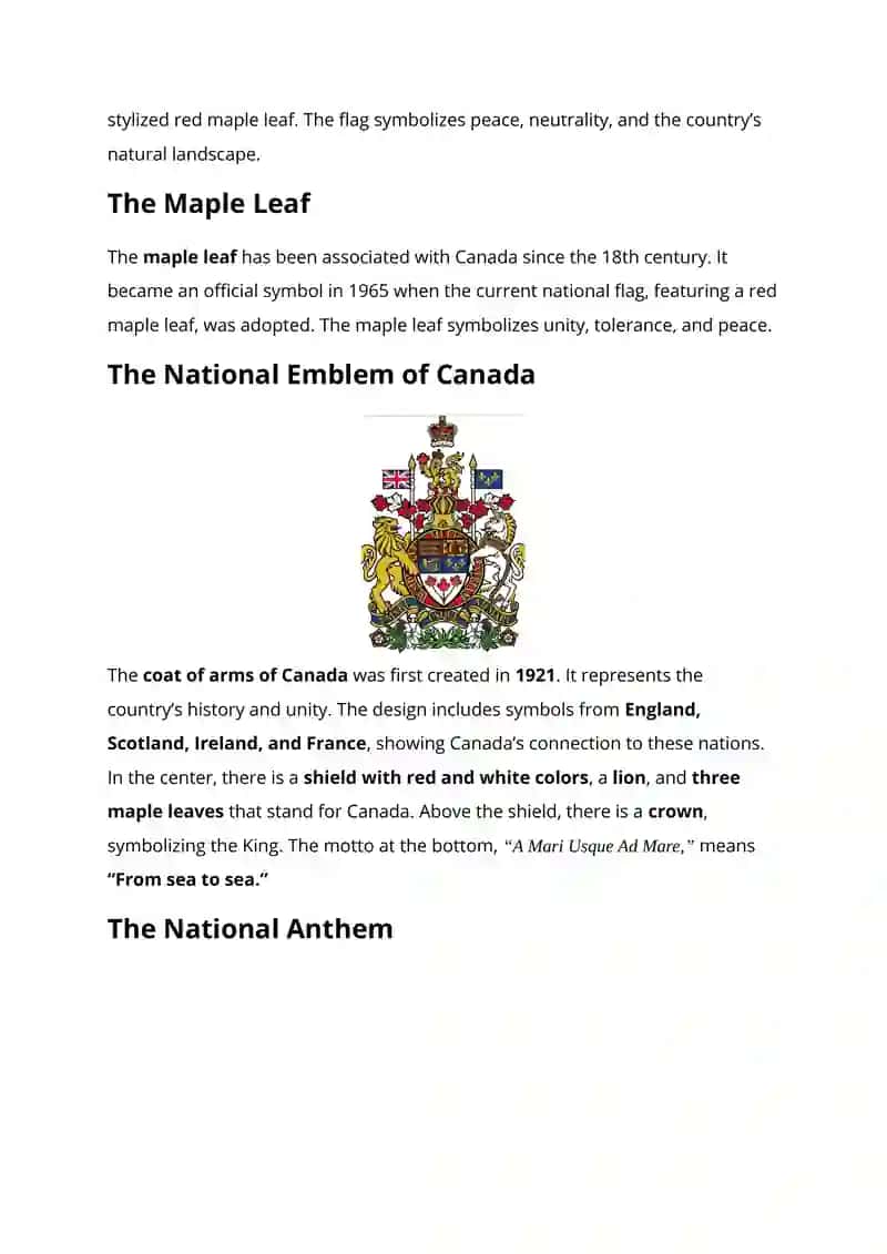 National symbol of uzb and canada independent work 4