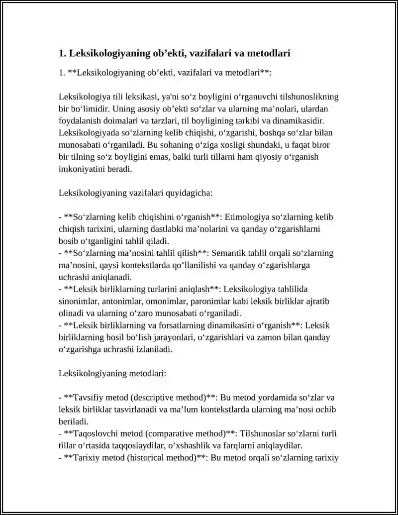 Leksikologiya, uning ob’ekti, turlari, vazifalari 4