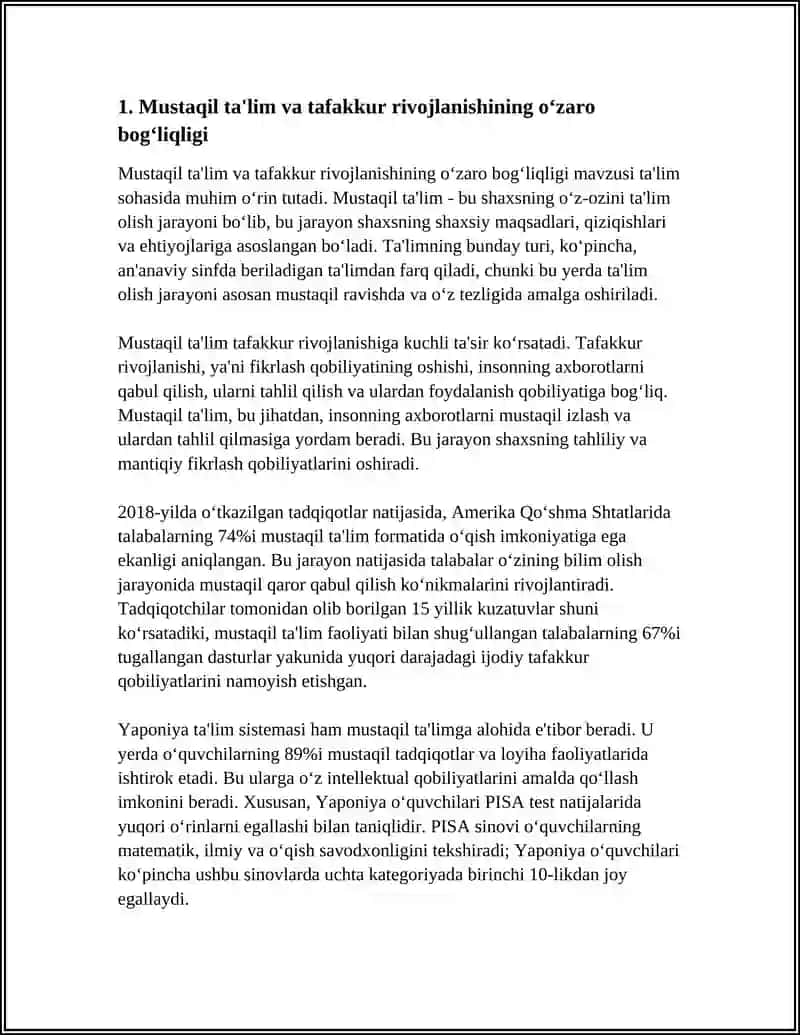 MUSTAQIL TA'LIM. TAFAKKUR RIVOJLANISH XUSUSIYATLARI, INSON INTELLEKTUAL TARAQQIYOTIDA TAFAKKUR O‘RNI. NUTQ RIVOJLANISHI HAQIDA MULOHAZALAR 4