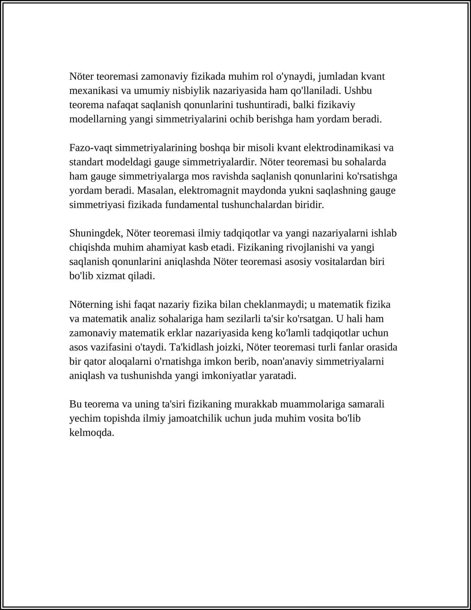 FIZIKADA SAQLANISH QONUNLARINING FAZO VA VAQT SIMMETRIYASI BILAN BOG`LANISHI 4