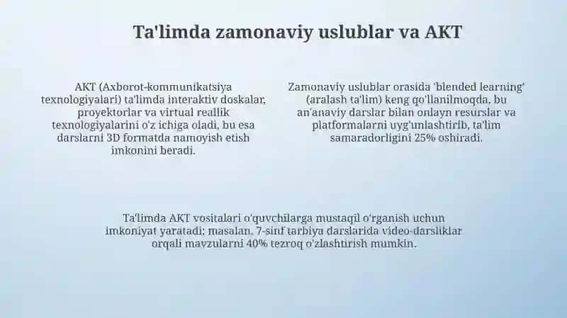 Tarbiya fanini o'qitishda metod va zamonaviy vositalardan foydalanish 4