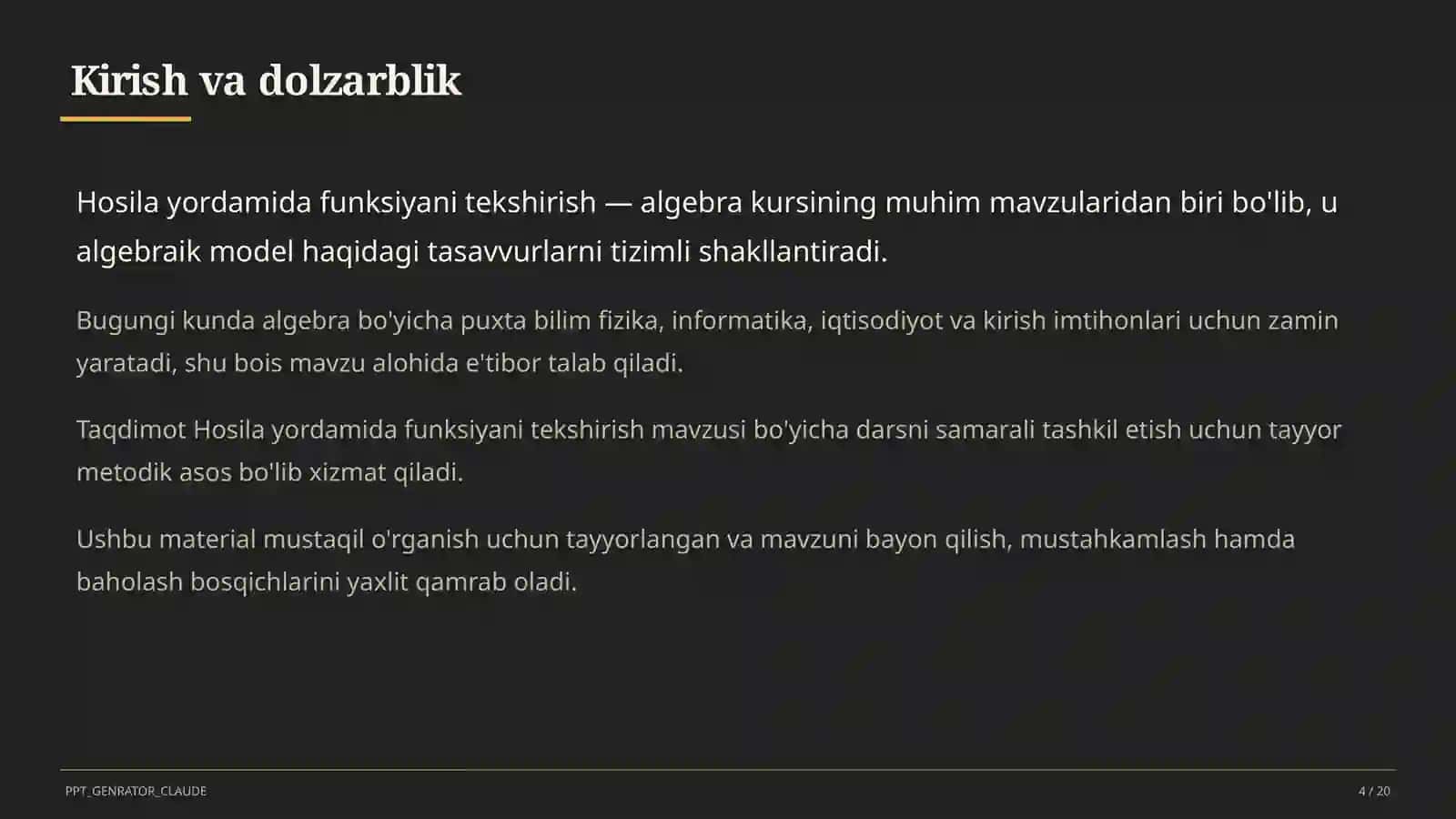 Hosila yordamida funksiyani tekshirish (11-sinf) 4