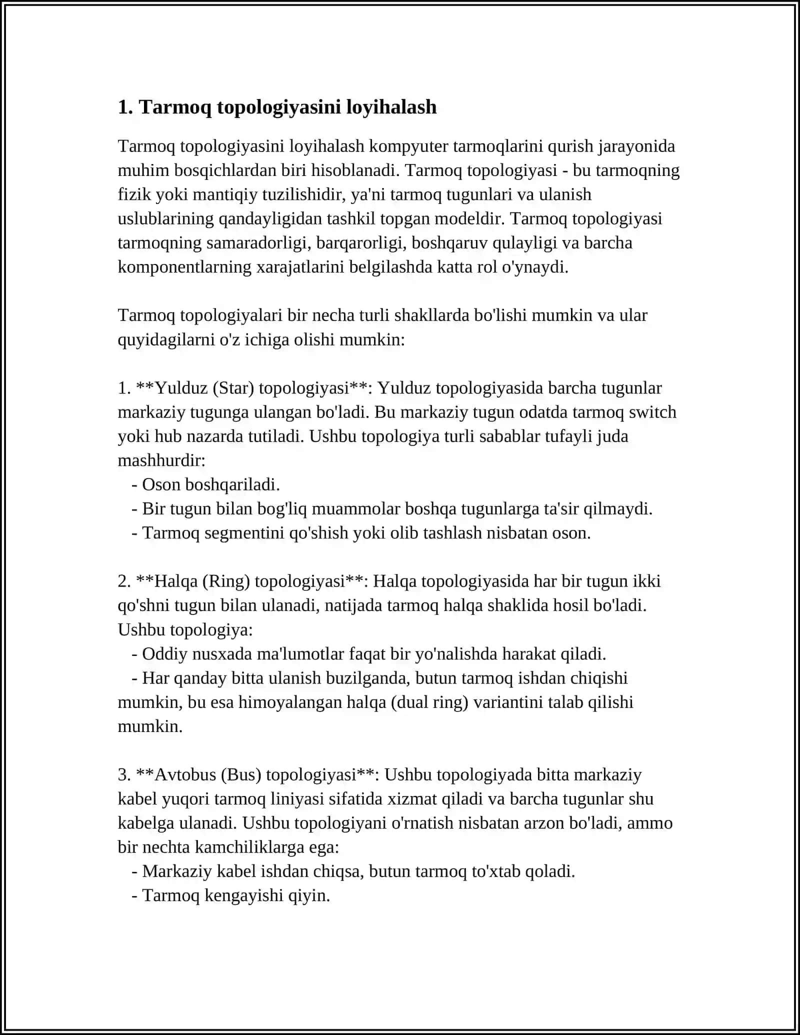 CISCO PACKET TRACERDA KORPORATIV TARMOQNI LOYIHALASH VA QURISH 4