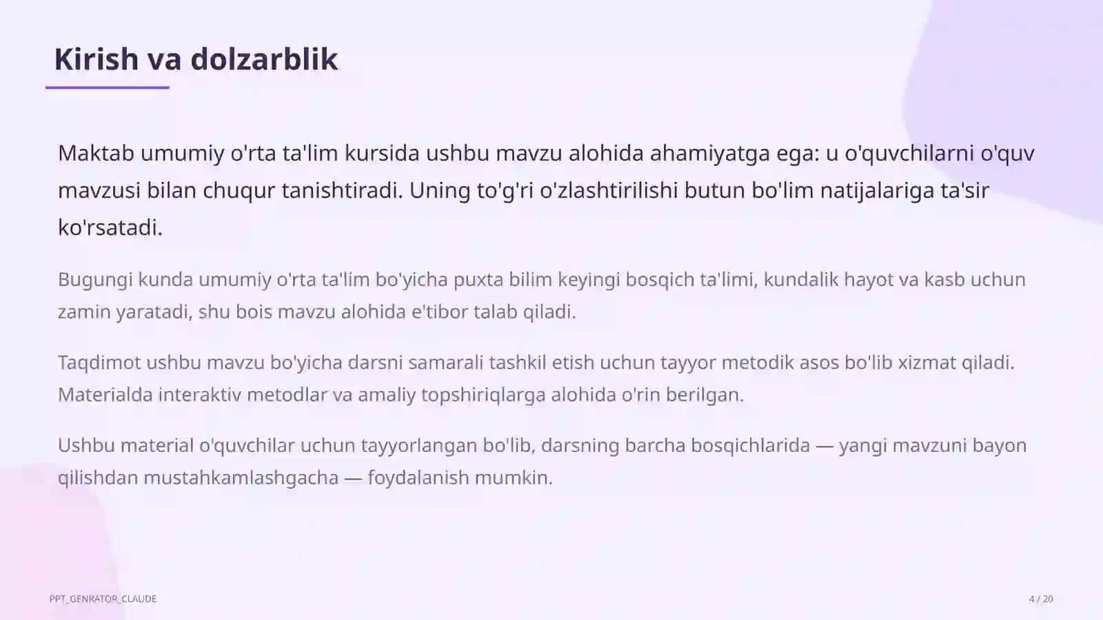 Iqtisodiyot va biznes - 9-11-sinflar uchun yangi fan: mazmuni va dars misollari 4