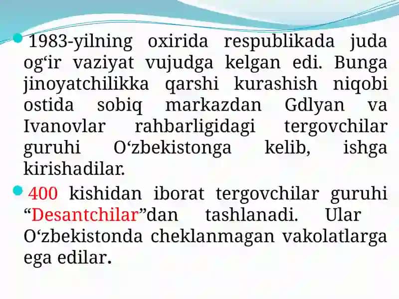 О‘ZBEKISTONNING MUSTAQILLIKKA ERISHISHI ARAFASIDAGIIJTIMOIY-SIYOSIY VA IQTISODIY AHVOLI 4