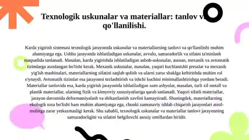 Karda yigirish sistemasi texnologik jarayon ketma ketligi 4