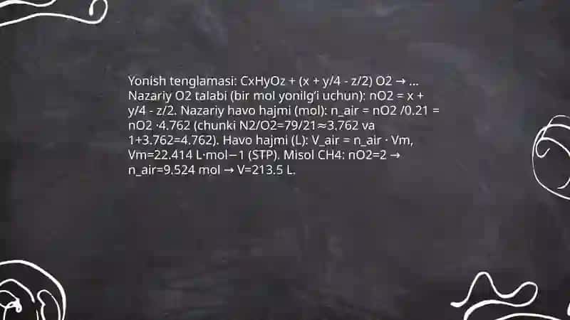 Yonish maxsulotlari va xavoni xajmi va entalpiyalarini xisoblash 4