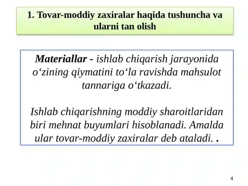 Tovar-modiy zaxiralar sarflanishini buxgalteriyada hisobga olish 4