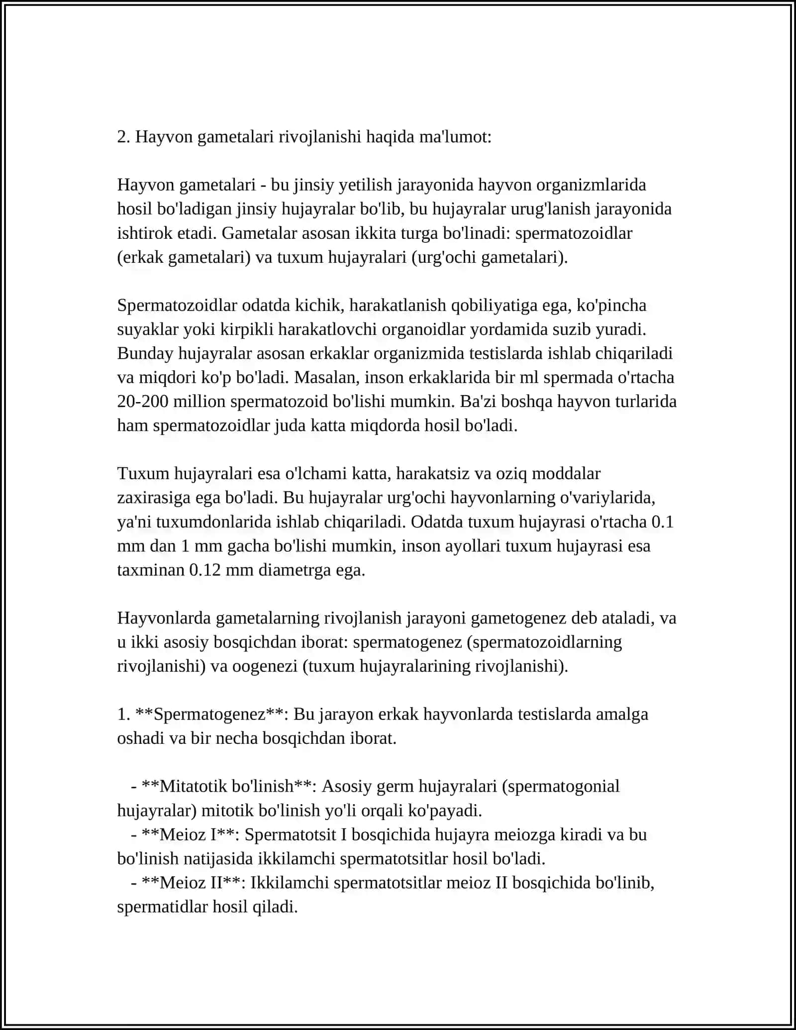 OʻSIMLIK VA HAYVON GAMETALARINING RIVOJLANISHI 4