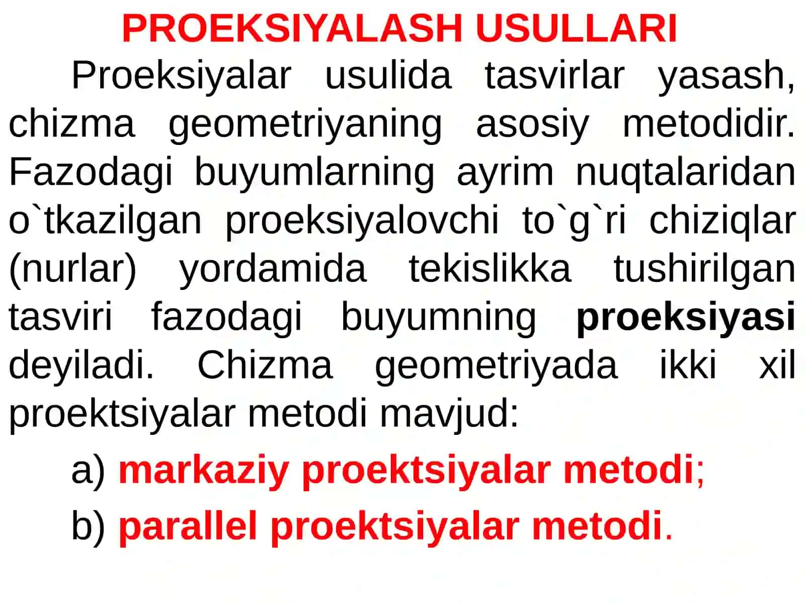 Chizma geometriya fani, uning vazifalari 4