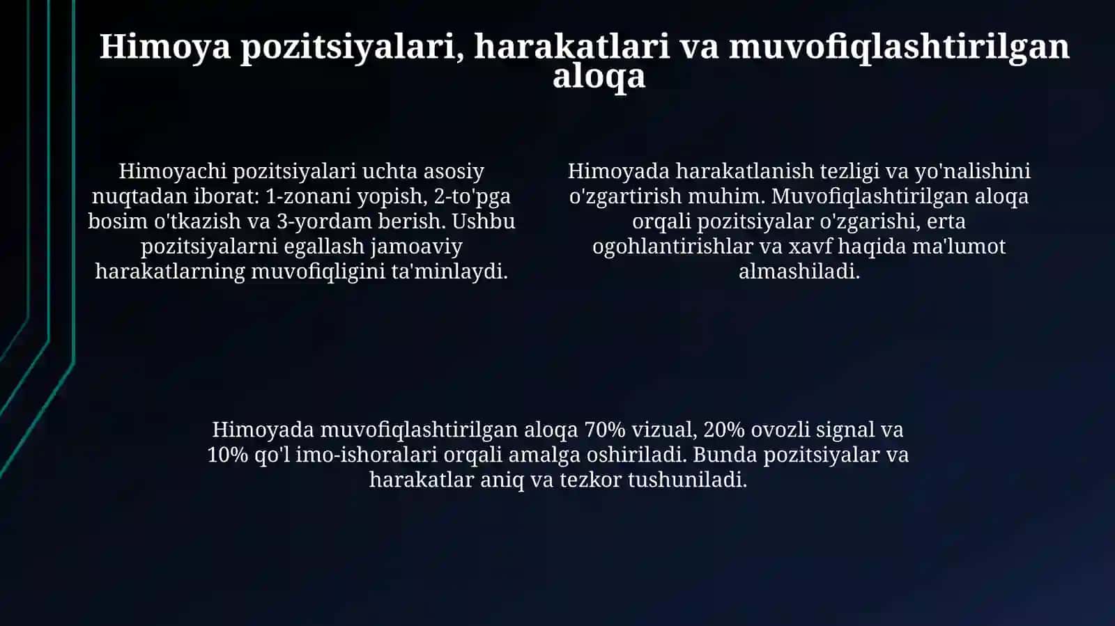 Himoyada jamoa o'yin taktikasini o'rgatish usullari uslublar kompleksini tayyorlash 4