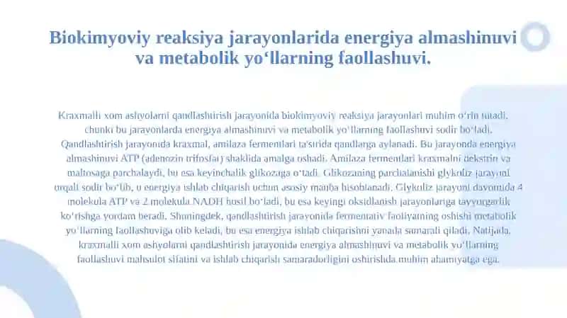 Kraxmalli xom ashyolarni qandlashtirish jarayonida yuz beradigan biokimyoviy oʻzgarishlar 4