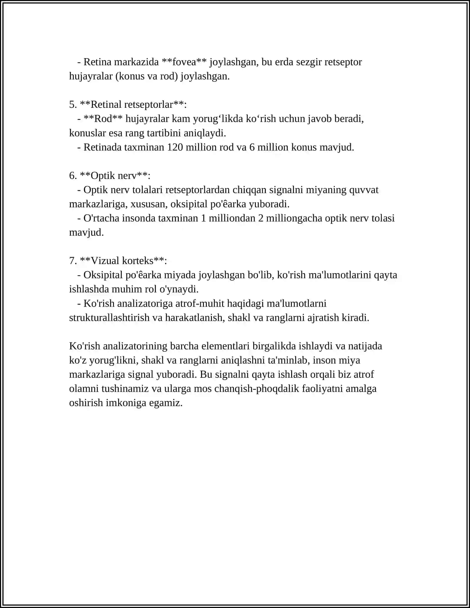 KO‘RISH ANALIZATORI. ESHITISH ANALIZATORI, TA‘M BILISH VA HID BILISH ANALIZATOR TUZILISHI 4