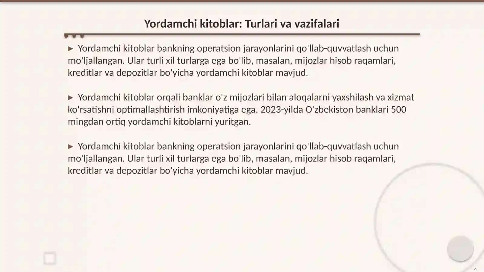 Banklarda bosh va yordamchi kitoblar 4