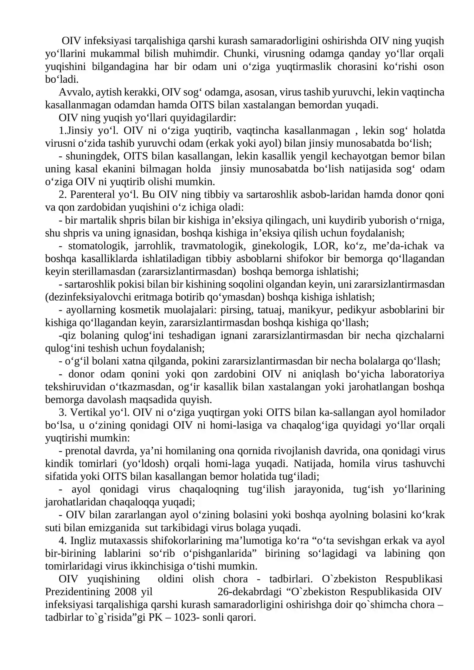 OIV (odam immuntanqislik virusi) infeksiyasi profilaktikasi – global muammo 4